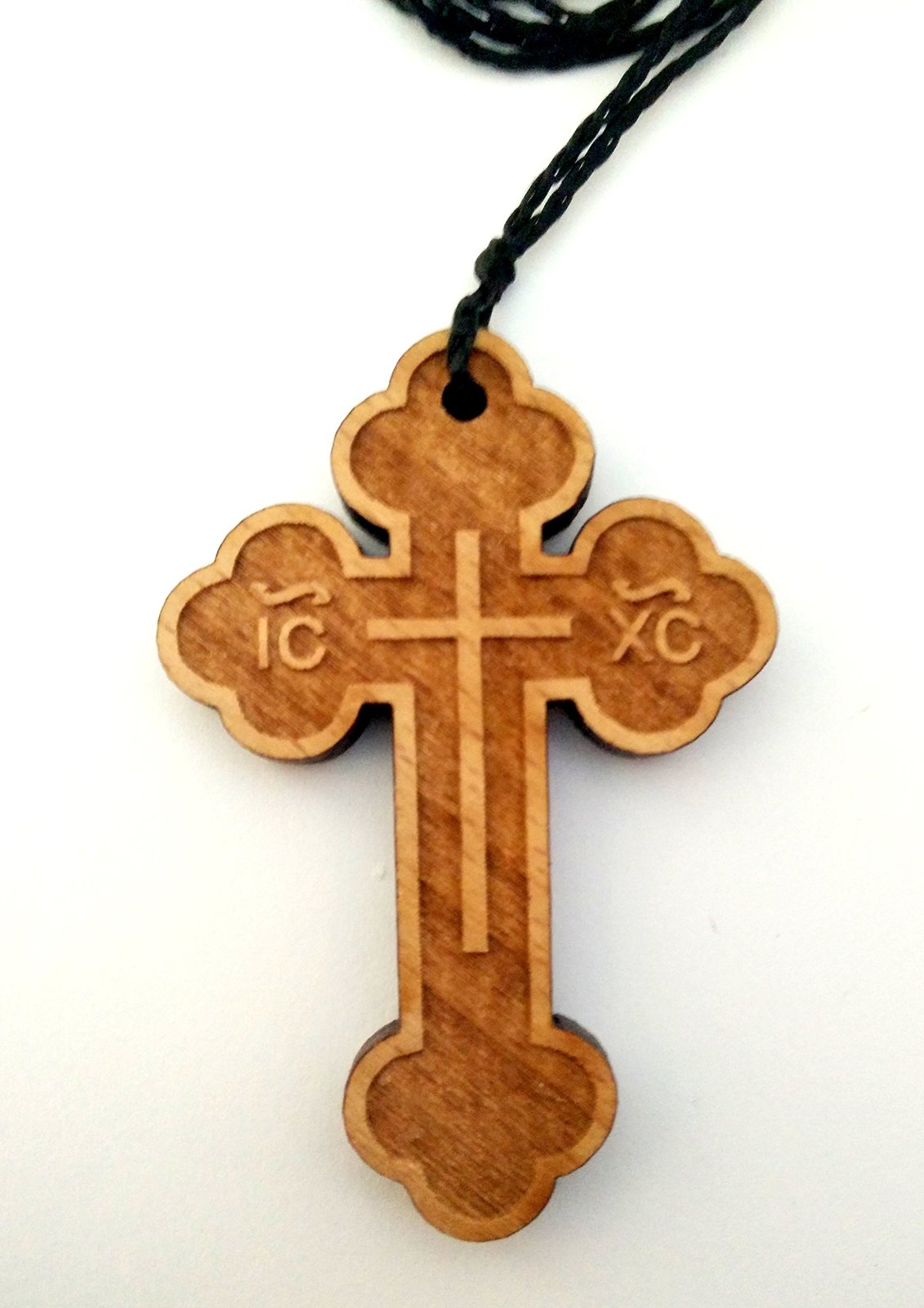 Christian Orthodox Greek Religious Pendant Necklace with Wood Cross / 37