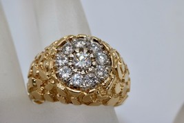 14K Yellow Gold Nugget Design Cluster Ring with Natural Diamonds 0.55ct Size 8.5 - £672.29 GBP
