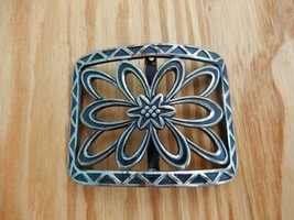 Vtg silver tone &amp; black enamel openwork metal ladies belt buckle marked ... - £11.79 GBP