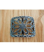 Vtg silver tone &amp; black enamel openwork metal ladies belt buckle marked ... - $20.81 CAD