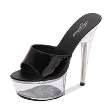 2021 Patent Leather Slippers Summer Transparent  High Heels 13cm Sexy hoes Water - £40.44 GBP