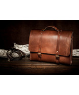 KALATING Personalized Handmade Real Leather Mens Briefcase Laptop Bag 15.6 Brown - $169.00