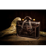 KALATING Personalized Handmade Real Leather Mens Briefcase Laptop Bag 14... - $184.64 CAD