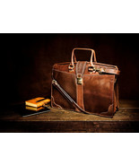 KALATING Personalized Handmade Real Leather Mens Briefcase Laptop Bag 15... - $237.98 CAD