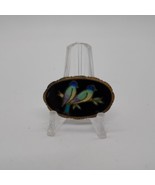 Antique Oval Multi-Color Pair of Birds on Branch Enamel Brooch Pin - $44.43