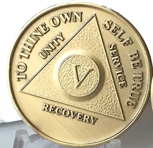5 Year AA Medallion And Stand Alcoholics Anonymous Sobriety Chip Set
