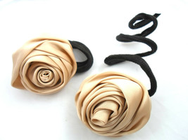 Beige Rose Flower Flexible Wire Hair Tie Decoration Wedding Long flexible Cable - £4.05 GBP