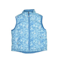 LL Bean Puffer Vest Womens M Blue Reversible Goose Down Floral Pattern - $33.80