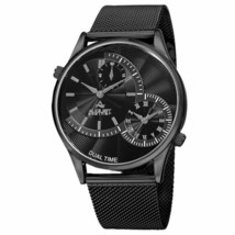 NEW August Steiner AS8168BK Men's Dual Time Black Guilloche Dial Mesh Band Watch - $46.98