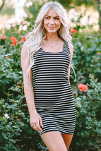 Black Stripe Ribbed Knit Sleeveless Mini Dress - $221.77 MXN