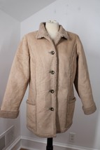 LL Bean M Brown Faux Suede Sherpa Mid-Length Jacket Coat - £29.81 GBP