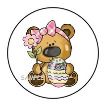 30 Cute Easter Teddy Bear Envelope Seals Labels Stickers 1.5&quot; Round Eggs Flower - £5.95 GBP