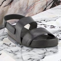 Eileen Fisher Curve Sandals 7 1/2 Black 7.5 Tumbled Leather Sporty Doubl... - £82.24 GBP