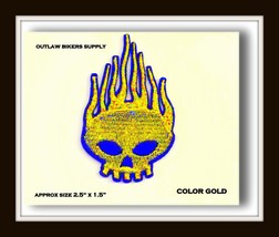 OFFSPRING SMALL FLAMING SKULL GOLD BIKER PATCH - $1.75