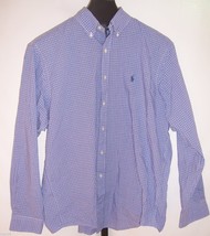 Ralph Lauren Yarmouth Blue &amp; White Plaid Long Sleeve shirt Mens Size 16 ... - £17.14 GBP