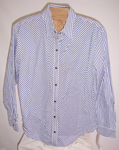 NWT Jones Jeans Blue &amp; White Striped Button Down Cotton Shirt Misses Size L - £19.70 GBP