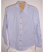NWT Jones Jeans Blue &amp; White Striped Button Down Cotton Shirt Misses Size L - £19.66 GBP