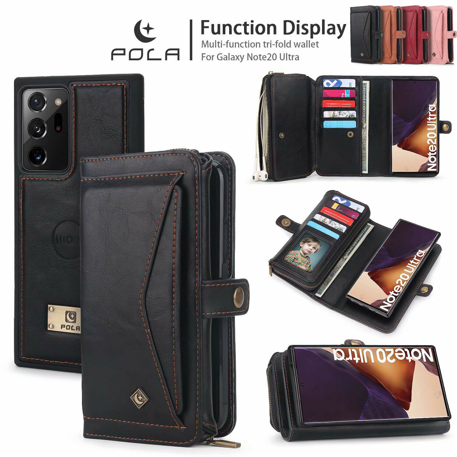 F Samsung Galaxy Note 20 S20 10 S9 Detachable Magnet Leather Case Wallet Cover