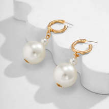 Pearl &amp; 18K Gold-Plated Ball Huggie Drop Earrings - £11.21 GBP