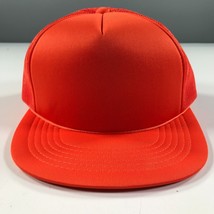 Vintage Trucker Hat Orange Flat Brim Mesh Dome YoungAn Outdoor Cap Snapback - $11.29