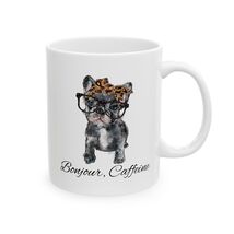 French Bulldog Frenchie Bonjour Caffeine Leopard Bow Reading Mug Cup| - $11.99