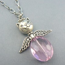 Cat Angel Wings Glass Beaded Necklace (Blue, Green, Pink OR Topaz) (BN-NEC106) - £7.86 GBP