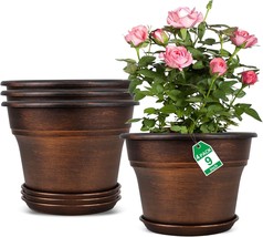 Plant Planters Pots Set Of 4 Pack 9 Inch, Plastic Flower Pot For Indoor ... - $37.98