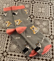 Welsh Pembroke Corgi Crew Socks Gray Pink Unisex One Size Black White Ta... - £9.52 GBP