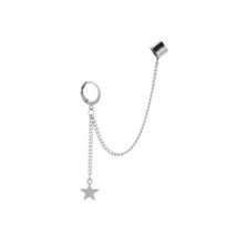 Stainless Steel Ear Cuffs Dangle Chain Earrings Cross Star Pendant Ring Hoop Set - £7.41 GBP