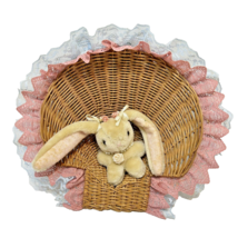 Vintage Handmade Easter Wall Decoration Hanging with Plush Bunny 9 x 10&quot; - £10.10 GBP