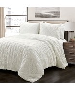 King Size Soft Pleated Cotton 3 Piece Comforter Set White - $431.16 CAD