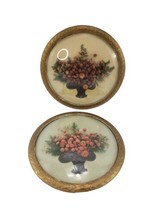 Vintage Hand-Made Dried Flowers Wall Art Metal Domed Bubble Glass  - $34.60