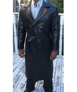Designer rugged classy Vintage full length Men&#39;s Black leather Jacket Co... - £434.69 GBP