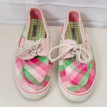 Sperry Top Sider Pink Green Plaid Canvas Boat Shoes Womans Size 10 M US - £19.45 GBP