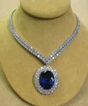 40Ct Oval Cut Sapphire Simulated Diamond Tennis Necklaces 925 Sliver Gold Plated - £305.33 GBP