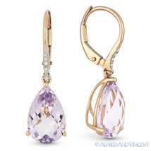 5.96 ct Pink Amethyst Gem &amp; Diamond Dangling Tear-Drop Earrings in 14k Rose Gold - £364.43 GBP