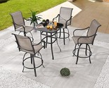 5 Piece Patio Dining Set Tesling Swivel Chairs With Glass Square Table O... - $796.99