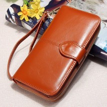 Vintage Women&#39;s Wallet Long Wallets Wax Cow Leather Female Capacity Wallet For P - £15.18 GBP