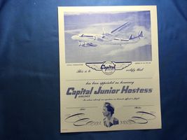 1950's Capital Airlines JUNIOR HOSTESSES STEWARDESS FLIGHT ATTENDANT CER... - $29.68