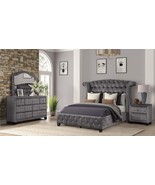 Modern Crystal Tufted Gray Velvet Queen 4-Piece Bedroom Furniture Set - $42,873.97 MXN