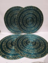 Luxe Habitat Christmas Teal Gold Peacock Charger Placemats 15&quot; 4PC - £102.49 GBP