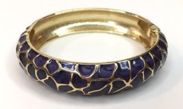 Purple Enamel &amp; Gold Tone Hinged Clamper Bracelet Giraffe Pattern - $15.00