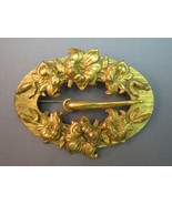 Antique Sash Pin Repousse Flowers Art Nouveau Brooch Huge 3.75&quot; Buckle Gold - £98.45 GBP