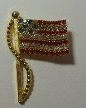 Vintage American Flag Gold-tone Faceted Rhinestone Brooch - £14.86 GBP