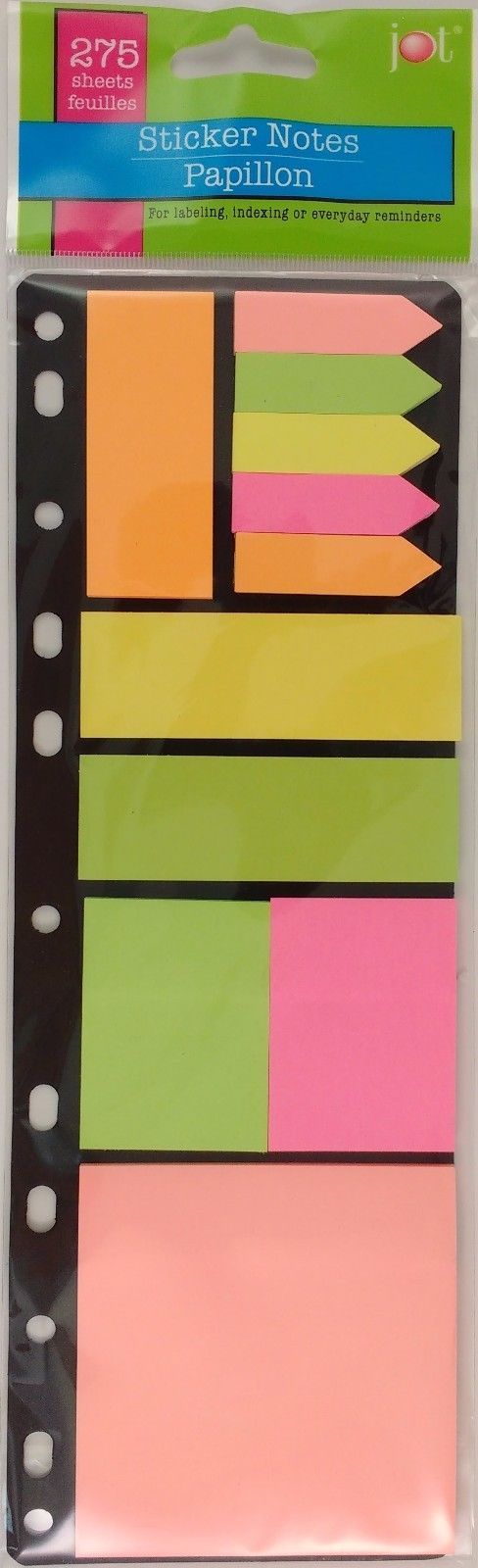 Sticker Notes &amp; Flags 275 Neon Multi Size Color Shape – on Card w Binder... - $2.96