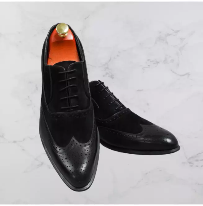 Black Wing Tip Brogue Leather &amp; Suede Business Lace Up Shoes For Mens. - $149.99
