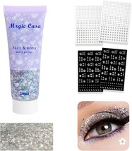 Body Glitter Silver Face Glitter 4 Sheets Face Gems Sticker Singer Concerts Musi - £16.74 GBP