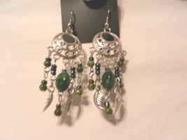 NeW Gypsy Peasant Belly Dance Long Dangle Green  Stone Earrings  - $4.99