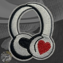 White Headphones with Red Heart Iron On Patch Embroidered Craft Applique - $6.88 CAD