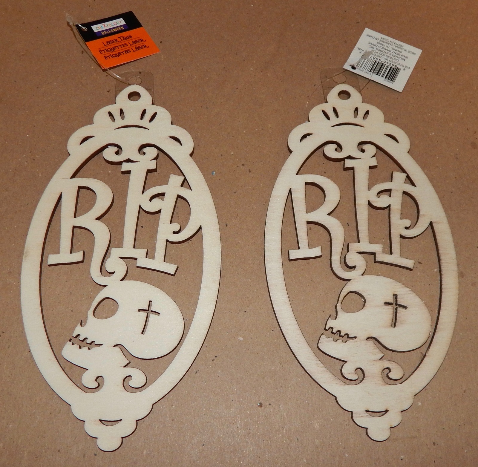 Halloween Wooden Laser Tags Plaques Crafts Creatology 8&quot; x 4&quot; RIP Signs ... - $4.49